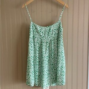 Garage Green & White Floral Print Mini Dress Romper Women’s Size Large